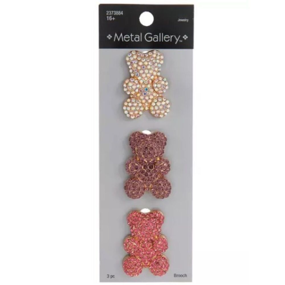New Metal Gallery Crystal Teddy Brooch Set - Pink, Rose Gold, Champagne